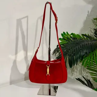 Vintage Gucci Red Suede & Leather Jackie 1961 Bag with Long Strap