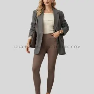 Mocha Ribbed Leggings with Off-Shoulder Top