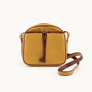 Cartier Must de Cartier Mustard Yellow Burgundy Trim Tassel Shoulder Bag