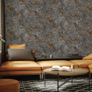 Luxury Blue Fabric Stone Wallpaper, Boho Non-Woven Wall Covering, 41.7"W x 614"H, Washable Removable for Living Room Bedroom Accent Wall