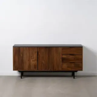 APARADOR MARRÓN-NEGRO MADERA-HIERRO 160 X 40 X 75 CM