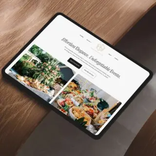 Sarah Overall Events Website elegantly displayed on a tablet.
