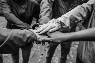 Team building outdoor in the forest