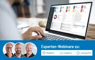 Laptop Grafik mit MeDaPro und Profilfotos von ITB Mitarbeitern