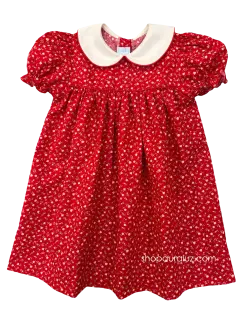 Auraluz Dress...Red floral print with ecru p.p.collar...STORE EXCLUSIVE!