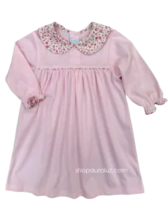 Auraluz Knit Dress, l/s...Pink with floral print p.p. collar...STORE EXCLUSIVE!