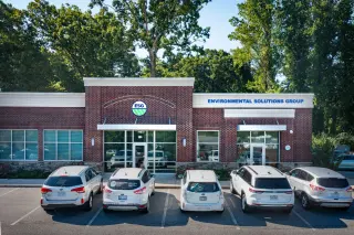 The Environmental Solutions Group office in Greensboro, North Carolina with the current ESG fleet parked out front
