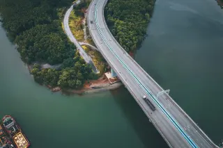 Truck on bridge