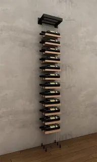 24 bottle single column two bottle deep wall mounted BUOYANT® cable wine rack (matte black hardware)
