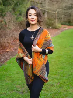 Merino Wool Abstract Shawl ~ Autumn color