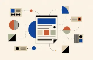 Composition abstraite illustrant le site internet comme point central d’une présence digitale en 2026.