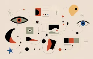 Œuvre graphique abstraite d’inspiration Mijo illustrant le design d’un site internet comme interface de perception, de confiance et d’image de marque.