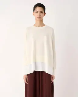 MEIMEIJ- Wool Crewneck Sweater with poplin insert