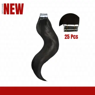 Gefily PU Tape-in Hair Extensions 16”-20” – Natural Black 100% Virgin Human Hair, Seamless & Invisible, Soft & Full