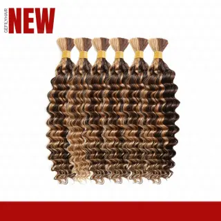 Gefily 18’’–22’’ Braiding Hair For Boho Braids #4/27 Highlight Brown Deep Curly Wave Hair Extensions – 100% Virgin Human Hair, Soft & Full