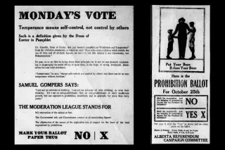 Newspaper clippings of ads urging readers to vote yes or no on prohibition