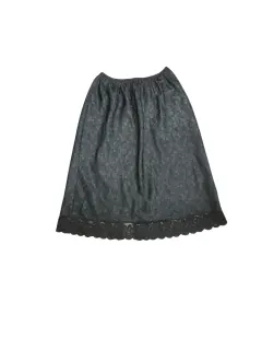 Vtg 70s 80s Christian Dior Black Half Slip Jacquard Lace Trimmed Midi Skirt