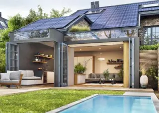 solar panel on roof of house with pool