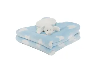 Manta de polar celeste con peluche oso polar
