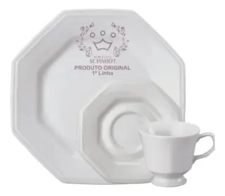 Kit Xícaras Chá E Pratos Sobremesa 18 Pçs Prisma Schmidt Branco