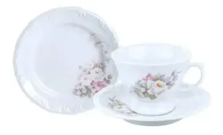 Kit 10 Pratos Rasos 10 Sobremesa 10 Xícaras C/ Pires Eterna Branco Eterna
