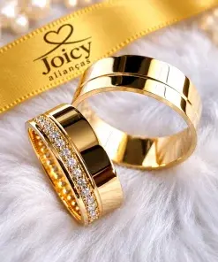 Alianças de Casamento em Ouro 18K 8mm com 60 Zircônias – Modelo Elegance