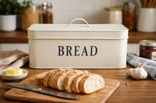 Galvanized Biege Rectangular Bread Box