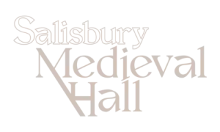 The words Salisbury Medieval Hall in a Medieval style font and a soft stone colour