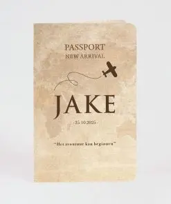 Luxe paspoort geboortekaart met vliegtuigje