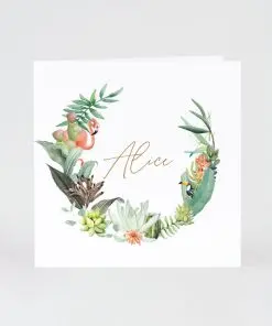 Tropical geboortekaartje met flamingo