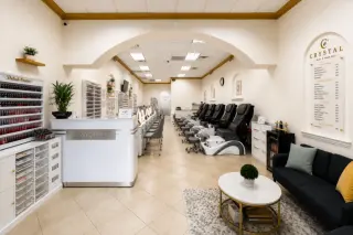 Crystal Nails & Head Spa — reception and full salon view