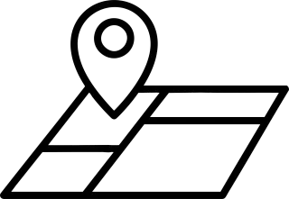 Outline drawing of a map with a location pin above it.