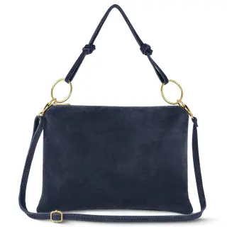 Italian Genuine Suede Shoulder Bag | Modena: Dark Blue Suede