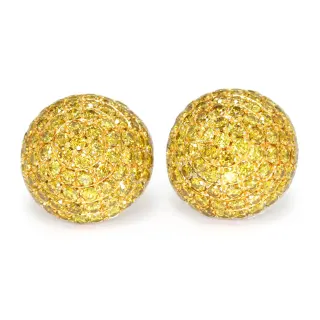 Yellow Diamond Pave Set Dome Stud Earrings 14K Yellow Gold 2.00ctw