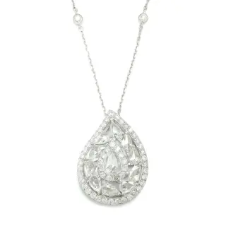 Tear Drop Rose Cut Diamond Pendant Necklace 14Kt White Gold 1.67ctw