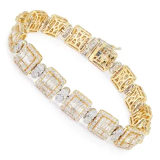 10.00ctw Invisible Set Round & Baguette Diamond Bracelet Two-Tone Gold