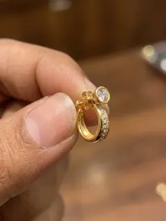 18K Gold Plated Tapered Gold Half-Hoop Earrings with Bezel Solitaire & Pavé Cubic Zirconia