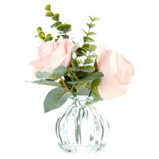 Mainstays 8″ Tabletop Faux Rose Floral Arrangement in Clear Glass Bud Vase