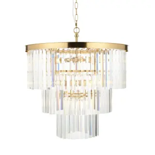 Hillano x Endon 115457 Conaston 7 Light Pendant Light in Brushed Aged Brass & Clear Cut Crystal Glass