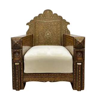 19th-Century Syrian Damascene Inlaid Club Chair