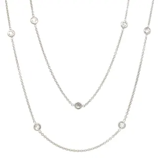 Bezel Set Diamond Station Chain Necklace 36" long in 14 kt White Gold