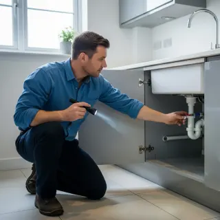 An engineer is checking a sink 04