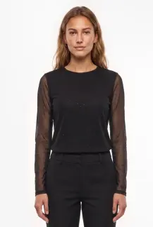 Bewerkt mesh topje - Zwart