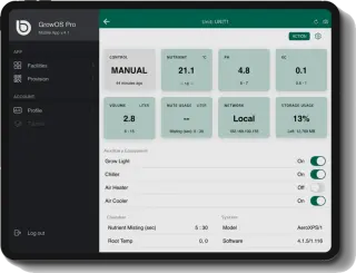 The GrowOS Pro control dashboard