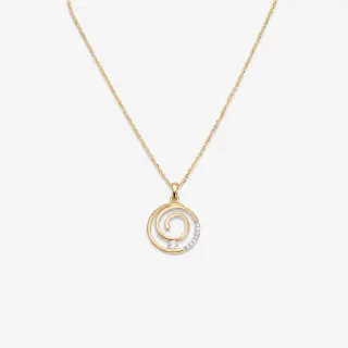 9ct Gold CZ Spiral Circle Pendant Necklace