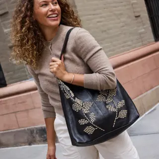 LATICO LEATHERS Raven Dip-Dyed Leather Shoulder Bag in Black