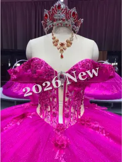 Fuchsia Off Shoulder Quinceanera Dress