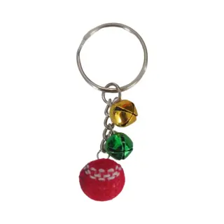 Keychain - Small Christmas Red Velvet Ornament with Two Small Jingle Bells (gold and Green)