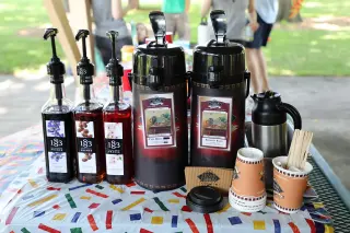 Hot coffee catering at an outdoor pavilion.