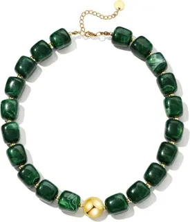 Dark Green Chunky Beaded Statement Necklace